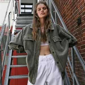 Free People Ruby Oversized Shirt Jacket in Olive Sz S